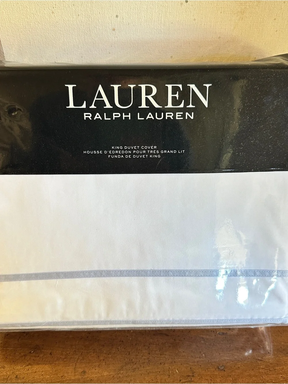 NIP Ralph Lauren Spencer King Duvet Cover White w Light Cornflower Blue Trim - Picture 11 of 11